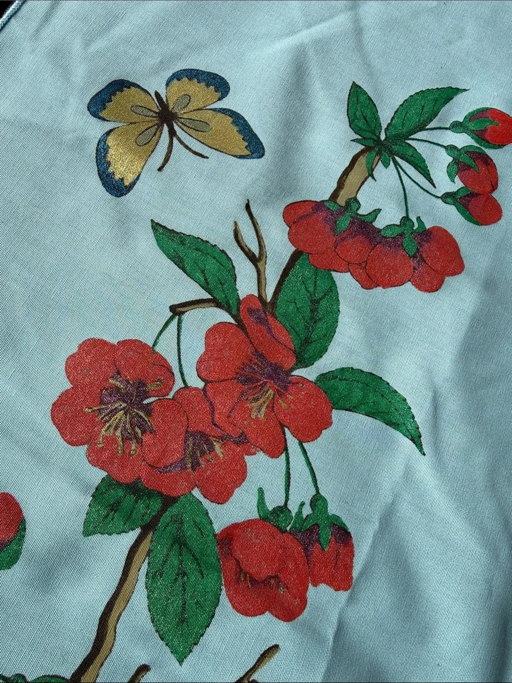 Vintage rectangle Light Blue Floral Butterfly Tablecloth cottagecore prairie